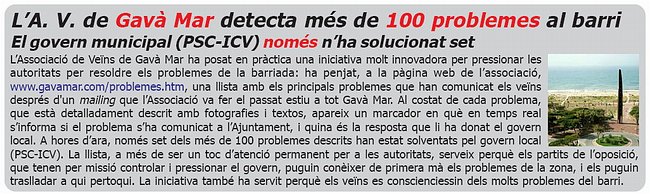 Notícia publicada a L'ERAMPRUNYÀ (Número 42 - Febrer 2007) sobre la gestió dels problemes de Gavà Mar realitzada per l'AVV de Gavà Mar